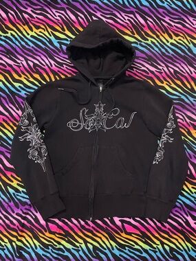 Y2K vintage 2000s affliction style SoCal grunge graphic Black Zip Up Jacket